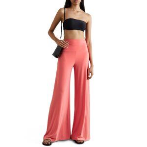 NWT - NORMA KAMALI Elephant Stretch-Jersey Wide-Leg Pants, Papaya - Size Small